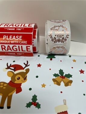 Christmas 20 Poly Mailers Thank you and Fragile Sticker Bundle